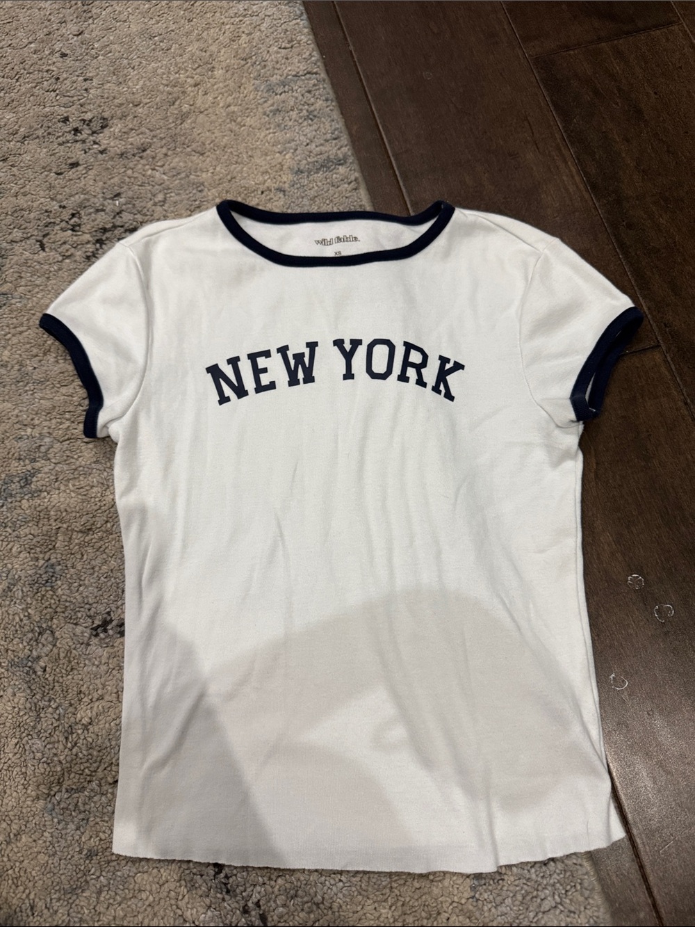 wild fable White T‑Shirt with Navy Trim and "NEW YORK" Print